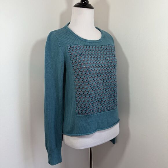 Sundance Sweater S Silk Blend Crochet Knit Boho Teal 90s Classic Quiet Luxury - Picture 2 of 10